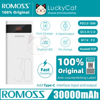 Original ROMOSS Sense 8P+ 30000mAh Type-C PD/QC 3.0 18W 3A Fast Charge LED Display Power Bank