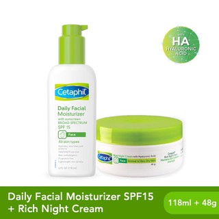 Cetaphil Day and Night Duo (Cetaphil Daily Facial Moisturizer SPF15 - 118ml + Rich Night Cream -48g)