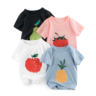 Korean Version Of Kids Cute Short-Sleeved T-Shirt, Girl'S Fruit Print Tops, Baby Cotton Half-Sleeved Bottoming Shirt