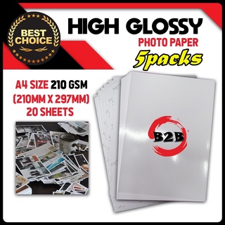 5 PACK Premium High Glossy Photo Paper 210 GSM A4 (20 sheets)