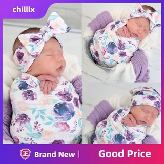 【chilllx】3Pcs/Set Newborn Printing Infant Swaddle Towel Cap Hair Band Set