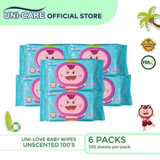 UniLove Unscented Baby Wipes 100's Pack of 6