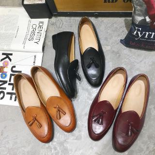 Men's Business Formal Genuine Leather Shoes Slip-On slip Loafer Low-Cut Tassel Shoes (5)