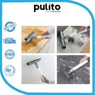 PULITO Long Handle Cleaning Brush Window Double Side Wipe Glass Squeegee With Cleaning Cloth Rubber