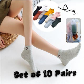 10 pairs Korean Cute Ankle Socks For Girls Womens New Style Fashion Bear Ankle Socks Couple Socks