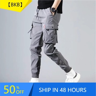 【BKB】【S-5xl】Cargo Pants Men Korean Fashion Slim Fit Mens Plus Size Jogging Pants Unisex Multi-Pocket Work Pants Loose Neckline Harlan Beam Feet Casual Beam Mouth Men'S Pants (1)