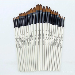 12 Artist Watercolor Painting Brushes Brush Oil Acrylic Flat&Tip Paint Kit