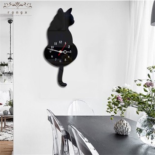 Creative Fashion New Silent White/Black Wagging Tail Cat Wall Clock Household Decorative Clock