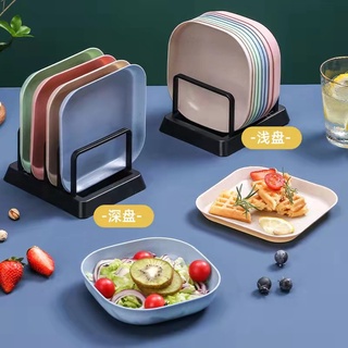 Plastic Snack plate square kitchen fruit dish snack dish Dried fruit plate Wheat straw Small dish (3)