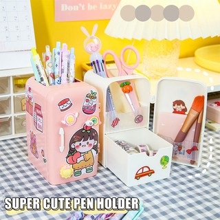 Desk organizer Cute pen holder and sticker stationery storage refrigerator shaped container (5)