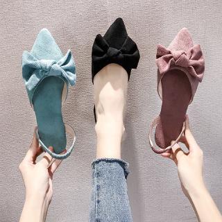 2019 New Flat Bottom One Word with Tip Butterfly Knot Student's Hundred Sets of Korean Single Shoes