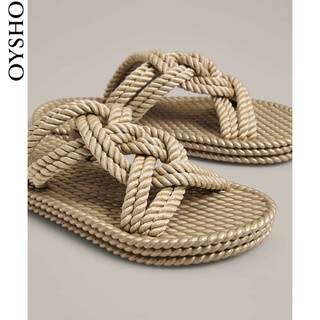 Women Slippers Oysho Brown Woven Beach Casual Outdoor Sandal Slippers Sandals for Women Spring and (1)