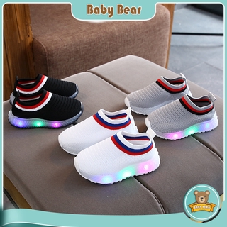 Kids Fashion Sports Shoes LED Luminous Breathable Grid Running Boys' and Girls' Casual Shoes