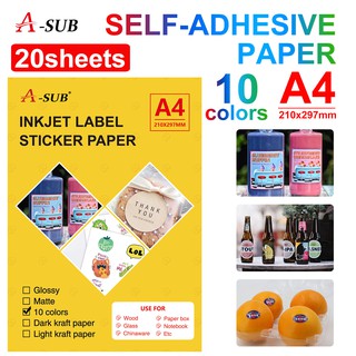 20sheets A4 Inkjet Label Sticker Paper Ten Colours Craft Paper