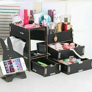 Wooden DIY MakeUp Cosmetic Organizer Multifunction Makeup Drawer Box Jewelry Storage Box With Mirror