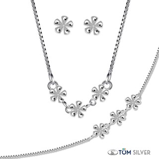 Tom Silver 92.5 Italy Sterling Silver Flower Design Set TCC015+BRW357+ES082 (1)