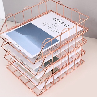 Pack of 2 Rose Gold Letter File Organizer Tray Desk File Organizer Stackable Paper Tray Organizer