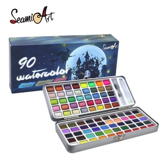 SeamiArt 90 Colors Solid Watercolor Set With Tin box Water Brush Pen (1 Pcs)