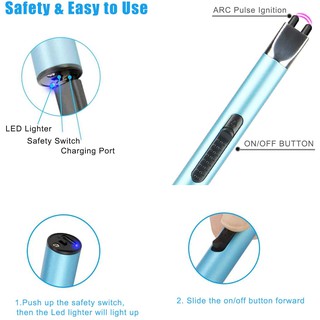 Candle Lighter, Electric USB Rechargeable Lighter Arc Long Lighter Flameless Lighter with Safe Butto (3)