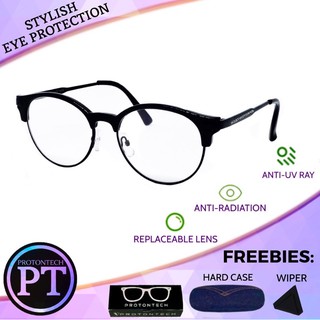 Protontech 07 100% Anti Radiation Eyeglasses Replaceable Lens FREE HARD CASE Half Rim Metal Frame