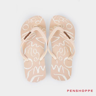 Penshoppe Women's Printed Flip Flops (Beige)