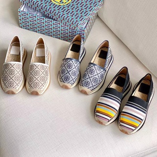 Tory Burch Lady’s T Monogram Woven jacquard fabric + sheep leather three-color fisherman shoes casual shoes loafers