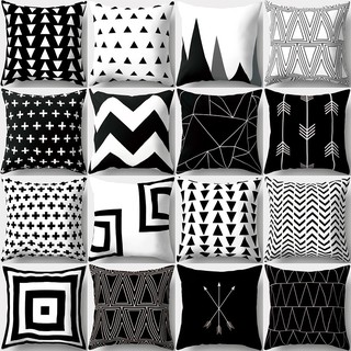 Black and White Geometric Peach Skin Throw Cover Pillow Cushion Square Case