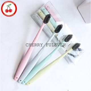 CHEERY FULEVER Toothbrush Charcoal 4pcs Portable Travel Toothbrush Soft Cute Mini Heads