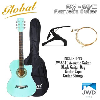 Global AW-861C Acoustic Guitar w/ Guitar Bag, Capo, and Strings (7)