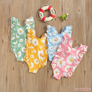 KIDSUP-Kids Baby Girls Ruffles Sleeveless Daisy Print Bodysuits One-Pieces Swimsuits