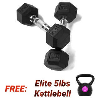 Rubberhex 5lbs Dumbbell (PAIR) with Elite Kettlebell 5lbs
