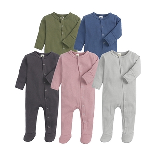 Baby Boy Girl Romper Autumn Spring Ribbed Kids Jumpsuit Infant Toddler Romper Footed Cotton Sleep and Play Solid Color