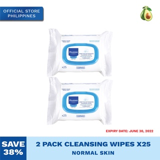 Mustela 2 Pack Cleansing Wipes x25, Normal Skin (Expiry Date: June 30, 2022)