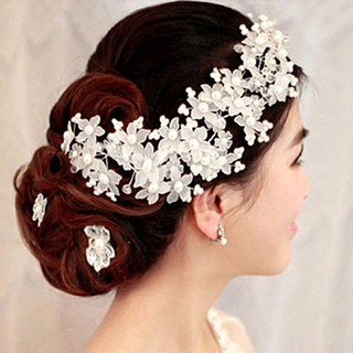 Faul Pearl Crystal Bridal Wedding Brides Flower Wire Hair Pin Clip Headband Comb