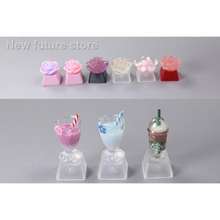 The key cap❉Drink cocktail milk tea translucent custom cherry blossom rose keyboard creative cute gift personality stereo keycap