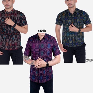 Modern... Short Sleeve Shirt Men Batik Songket Casual Shirt