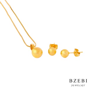 BZEBI 24k Gold 2in1 Textured Ball Set with Box Pendant Necklace Earrings Minimalist Simple Personality Accessories for Women Girls Gift Fashion Jewelry Chain 1426s