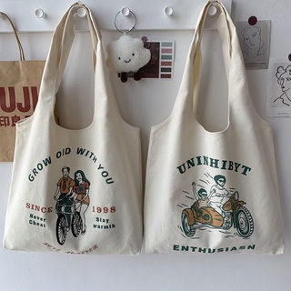 Canvas bag women's art niche travel large-capacity student class canvas book bag shopping bag (1)