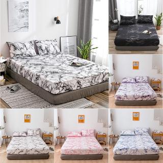 Marble Style Fitted Bedsheet Pillowcase Anti-slip Super King Queen Size Bed Sheets Mattress Cover (1)