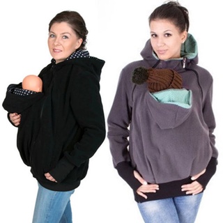 Hands Free Woman Kangaroo Hoodies with Baby Carrier Winter Pregnant Sweatshirts with Parent Child