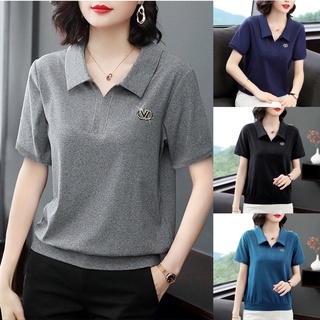 Women Blouse Loose Plus Size Lapel Short Sleeve T-shirt Women POLO Shirt Top