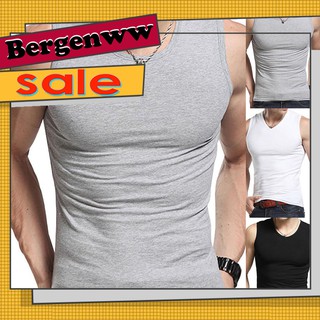 <BergenWW>Men Solid Color Sleeveless Round Neck Vest Slim Fit Fitness Tank Top Undershirt