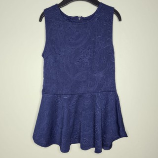 Flowy Lace Sleeveless Top Thick Navy Blue Fabric