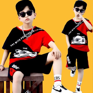 Boys Suit Short-Sleeved Summer Clothes2021New Children's Clothing Boys Medium and Big Children Loose Korean Style Two-Piece Suit Handsome Fashion