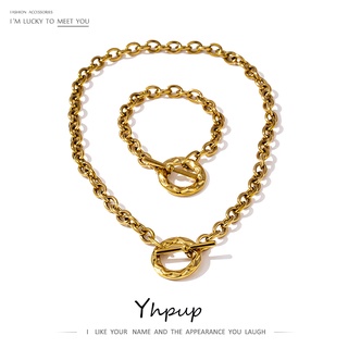 Yhpup Fashion Golden Metal Choker Stainless Steel Necklace for Women Charm Collar Necklace 14 k
