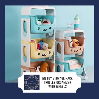 NN 3-Tier Kids Toy Storage Rack Trolley Organizer with Wheels eXGO