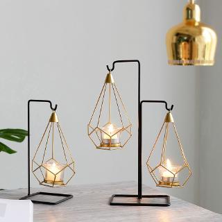 Nordic Style Gold Geometric Candle Metal Tealight Candle Stand Holder with Wrought Iron Hanging Rack Decoration Home Craft