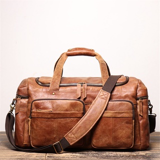 Nesitu New Large Capacity Vintage Brown Coffee Genuine Leather Business Men Travel Bags Cowhide Duff