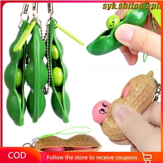 3PCS/Set Fidget Toys Decompression Edamame pop it Squishy Squeeze Peas Beans Keychain Cute Stress Adult Toy