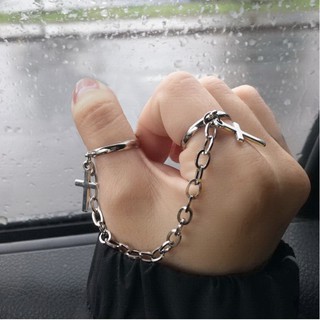 Vintage Cross Chain Adjustable Joint Ring Hip Hop Punk Finger Rings For Women Men Egirl Dating Party BFF Jewelry (9)